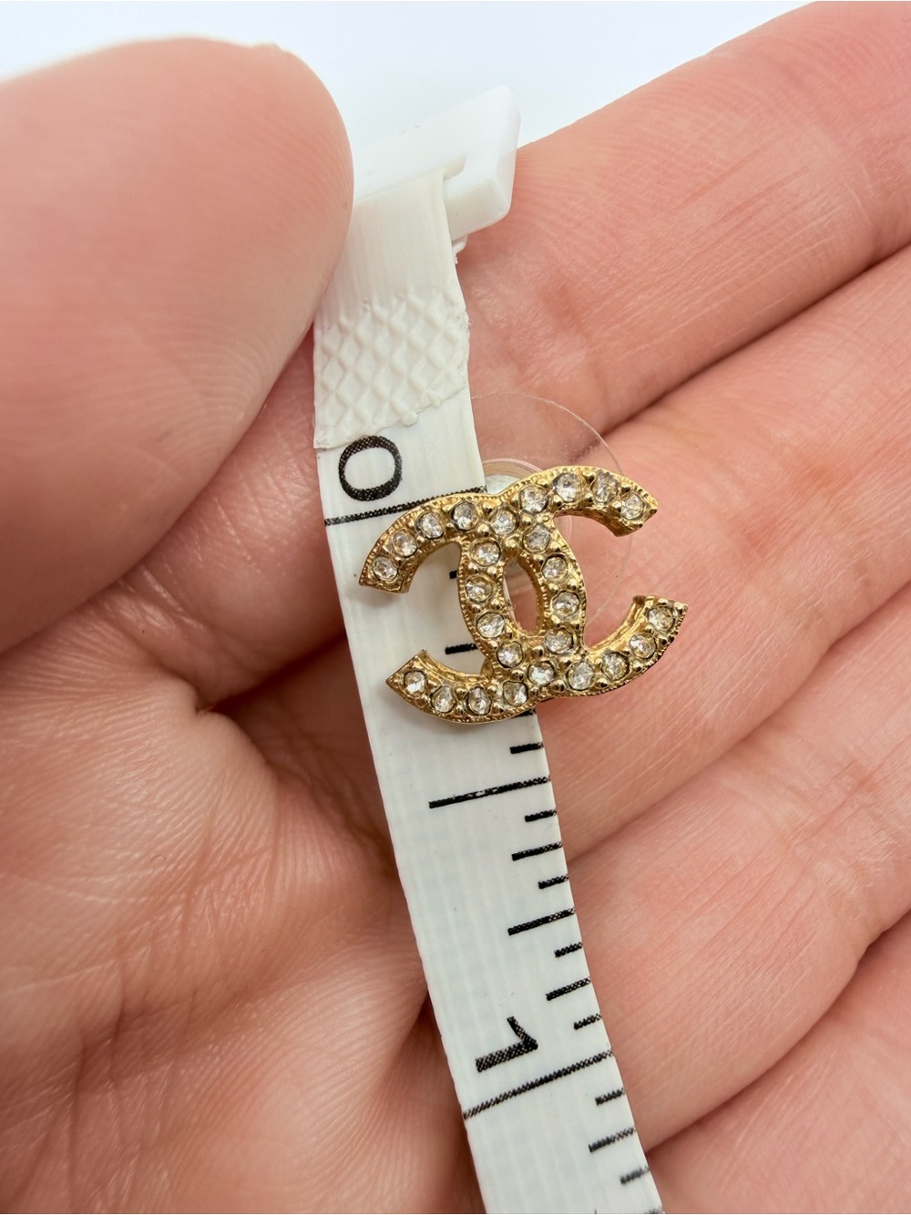 Chanel Small Crystal CC Logo Gold Stud Earrings - Picture 3 of 9